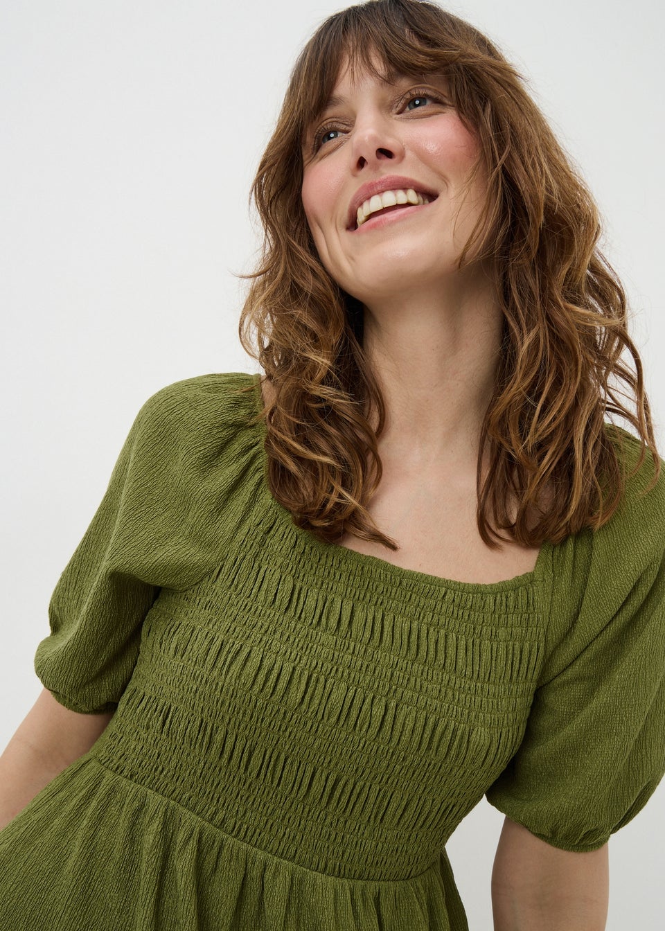 Olive Shirred Mini Dress