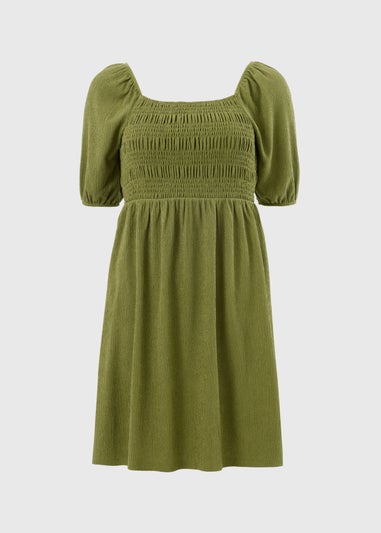 Olive Shirred Mini Dress