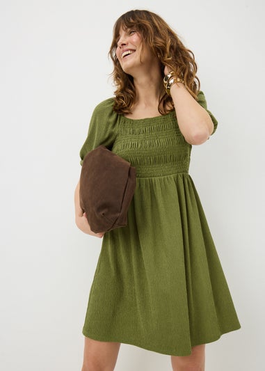 Olive Shirred Mini Dress