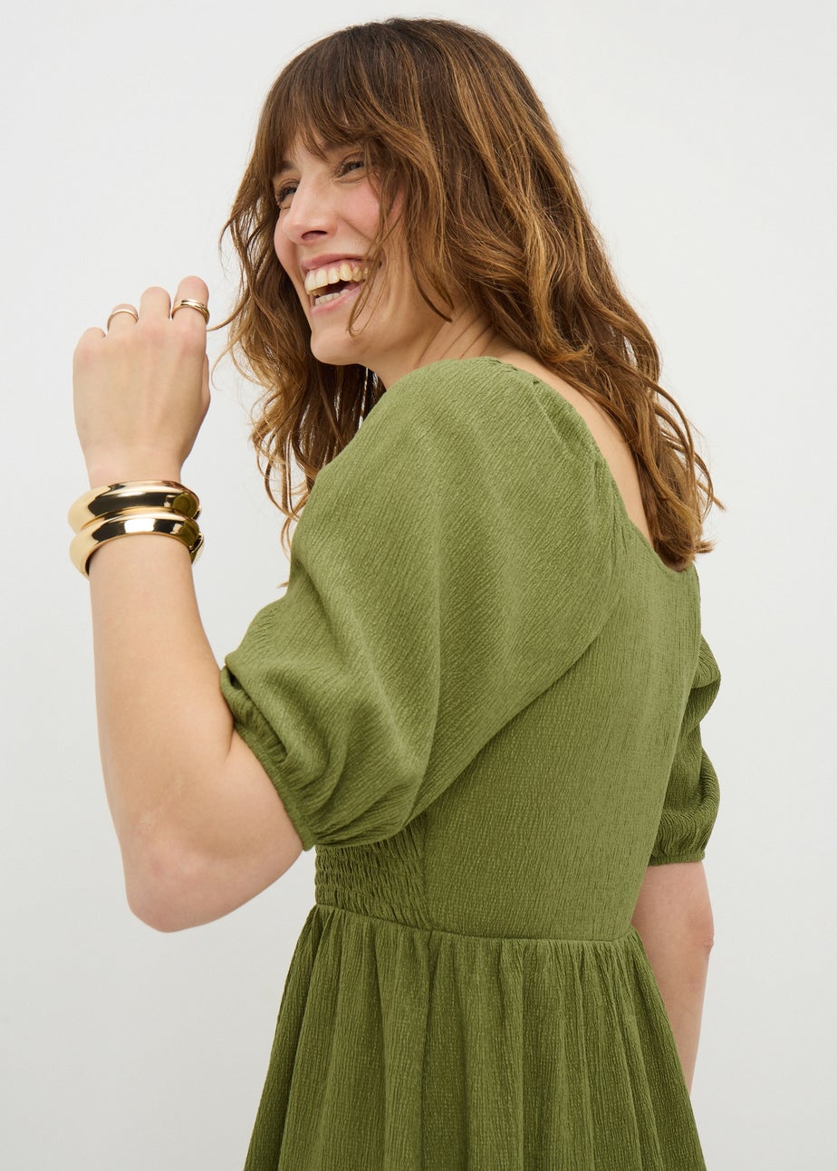 Olive Shirred Mini Dress