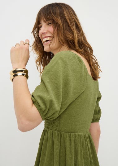 Olive Shirred Mini Dress