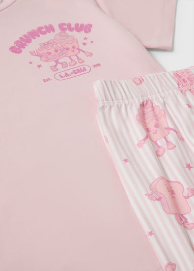 Girls Pink Brunch Club Long Pyjama Set (7-13yrs)