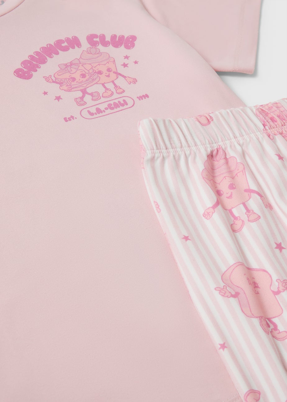 Girls Pink Brunch Club Long Pyjama Set (7-13yrs)
