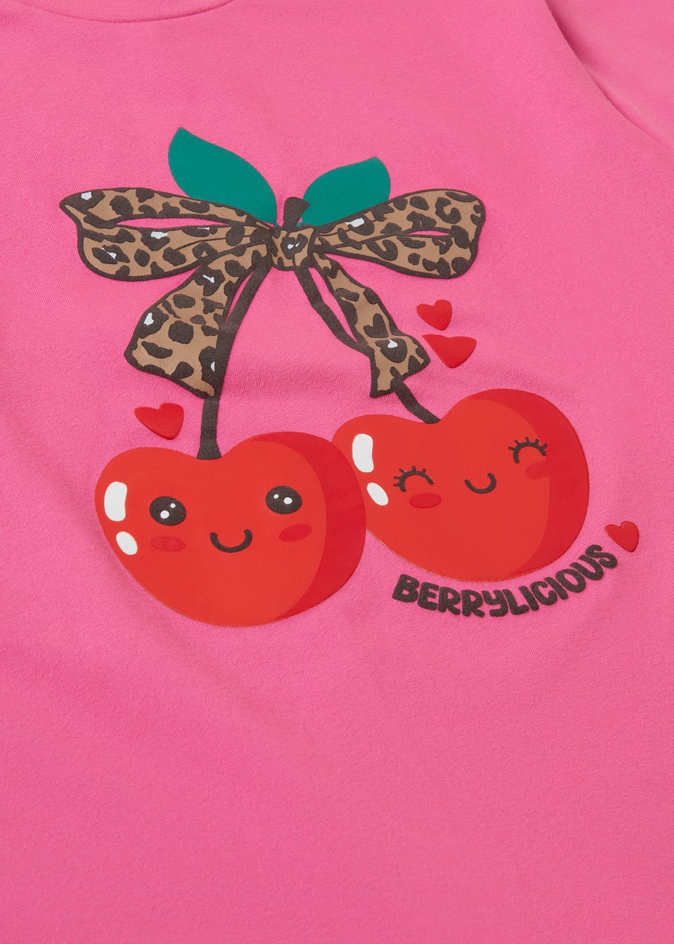 Girls Fuchsia Cherry Leopard Long Pyjama Set (1-7yrs)