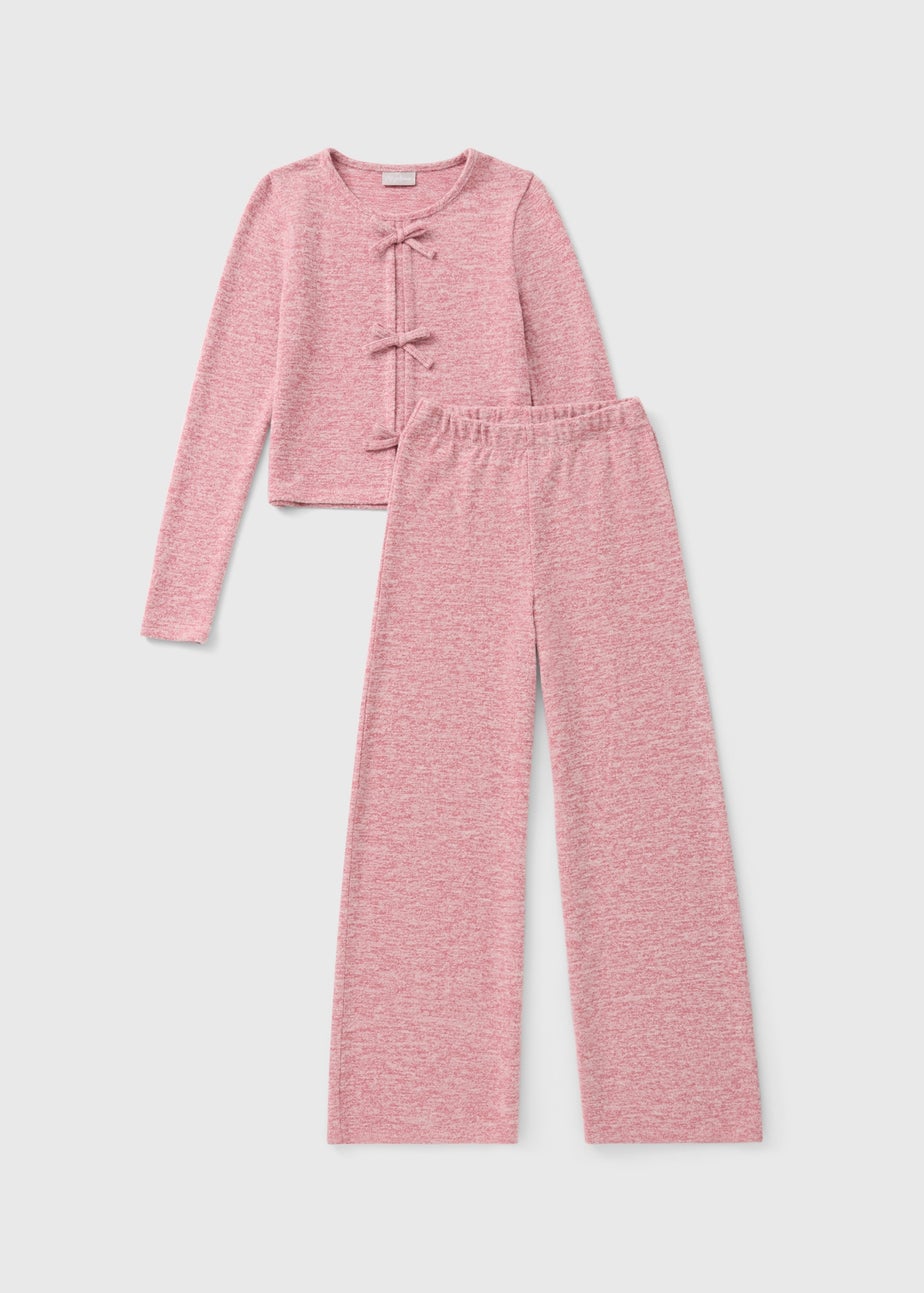 Girls Pink Bow Snit Top & Trouser Set (7-15yrs)