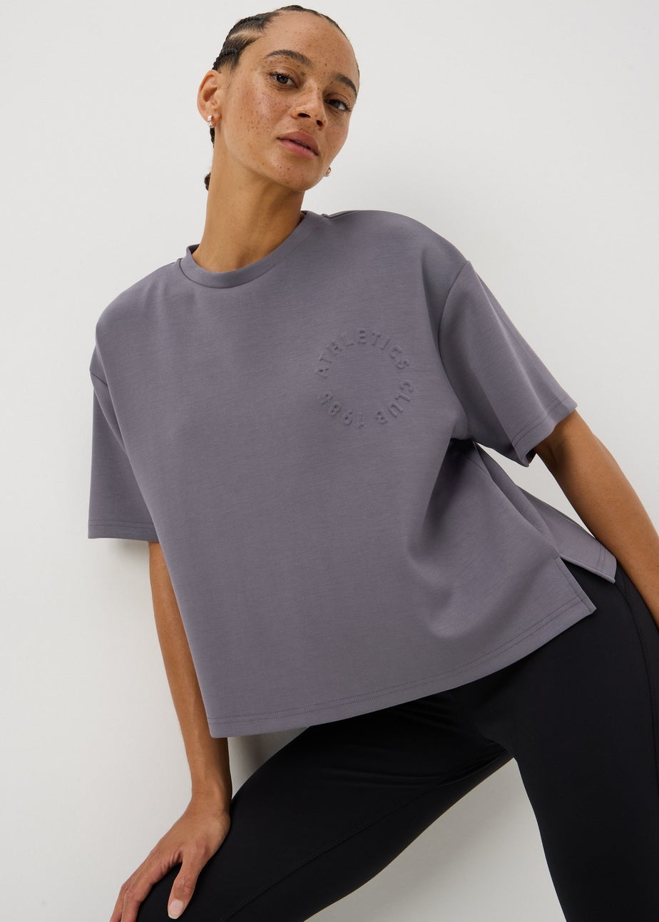 Souluxe Grey Embossed Slogan Sports T-Shirt