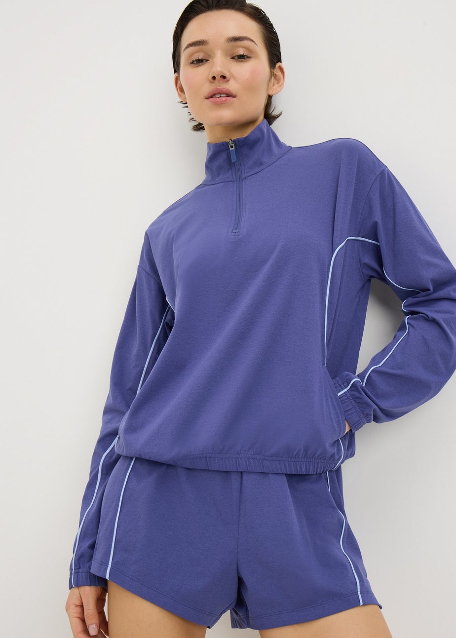 Souluxe Blue Piped Half Zip Co Ord Sports Top