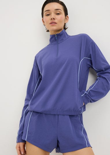 Souluxe Blue Piped Half Zip Co Ord Sports Top