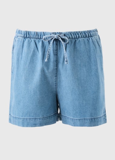 Mid Wash Pull On Denim Shorts