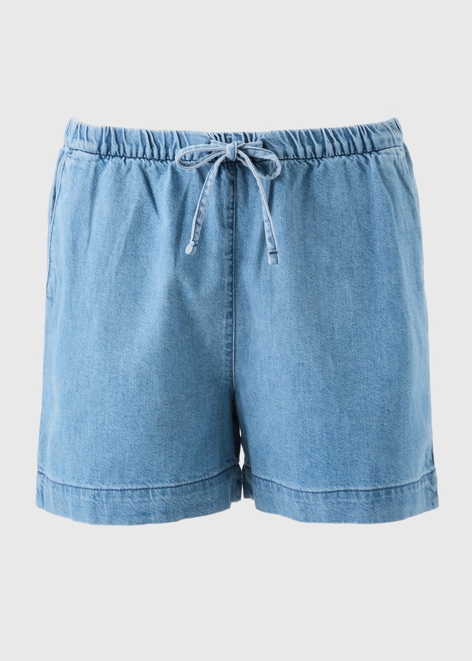 Mid Wash Pull On Denim Shorts