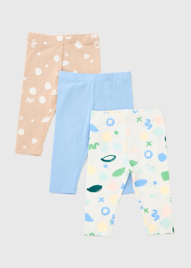 3 Pack Baby Multicolour Shape Leggings (Newborn-23mths)