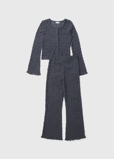 Girls Charcoal Crinkle Top & Trouser Set (7-15yrs)
