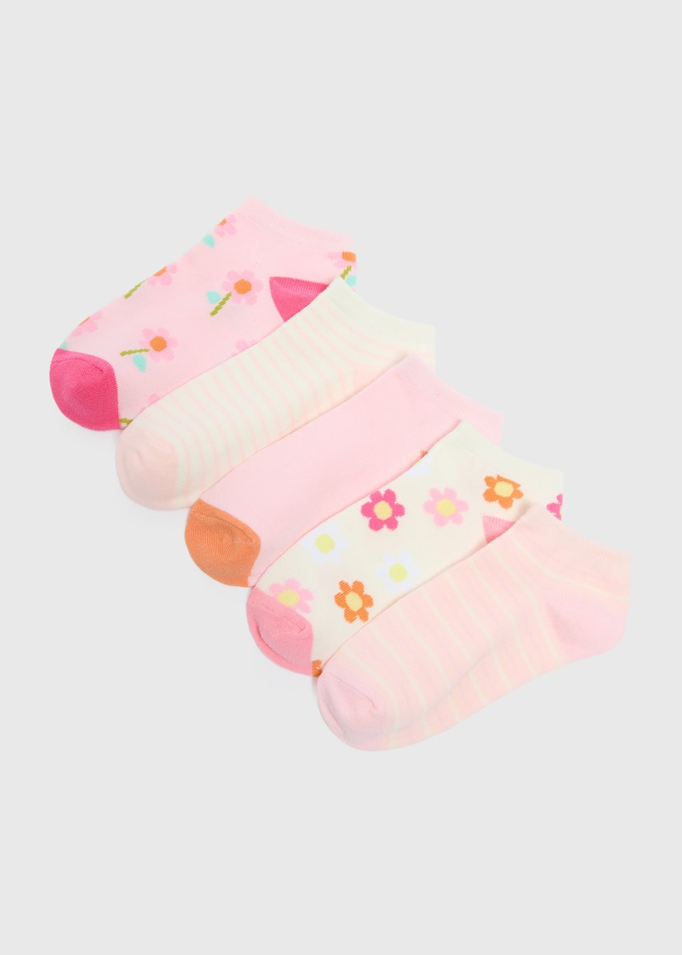 5 Pack Girls Pink Floral Stripe Trainer Socks (Younger 6-Older 6.5)