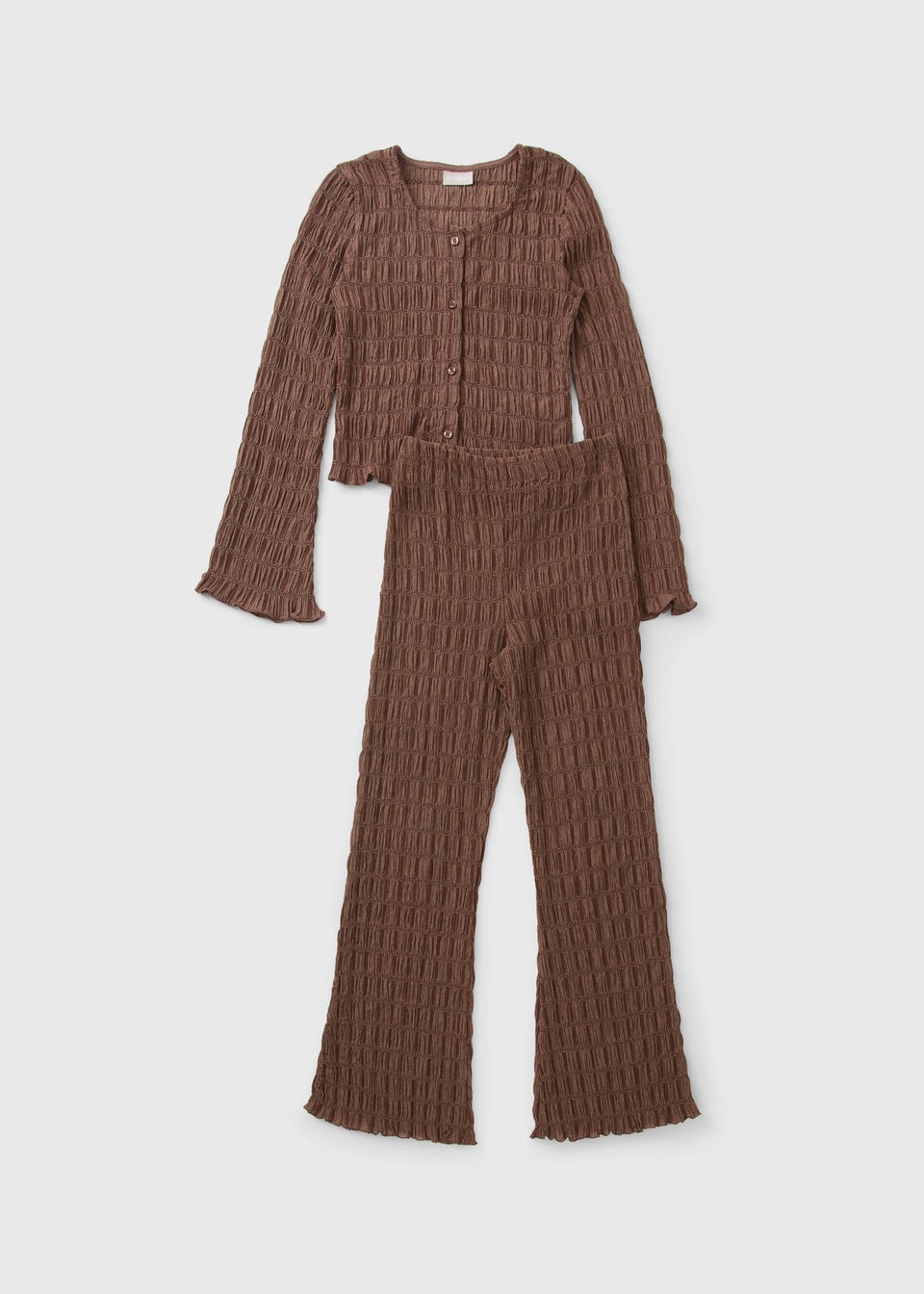 Girls Brown Crinkle Top & Trouser Set (7-15yrs)