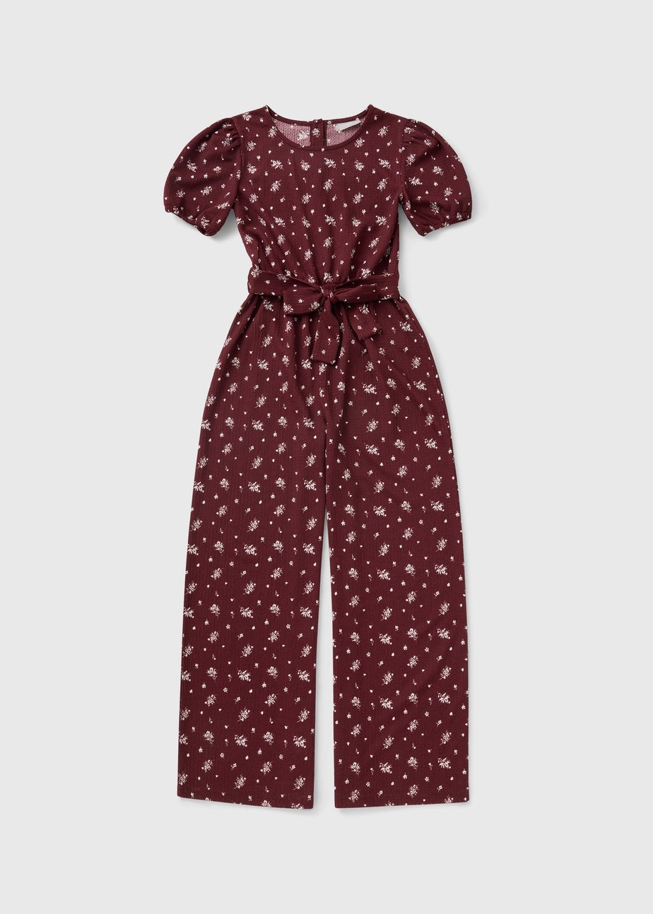 Girls Burgundy Floral Jumpsuit (7-15yrs)