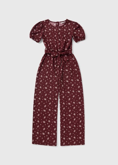 Girls Burgundy Floral Jumpsuit (7-15yrs)