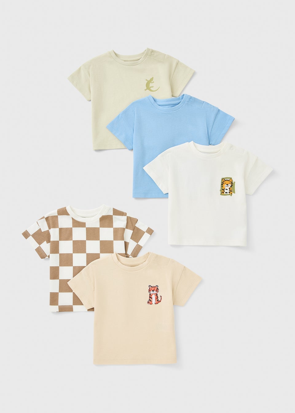 5 Pack Baby Multicolour Animal T-Shirts (Newborn-23mths)