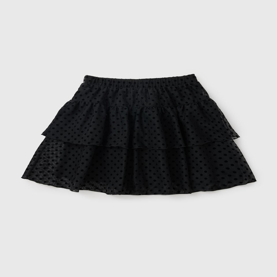 Girls Black Velvet Spot Frill Skirt (7-15yrs)