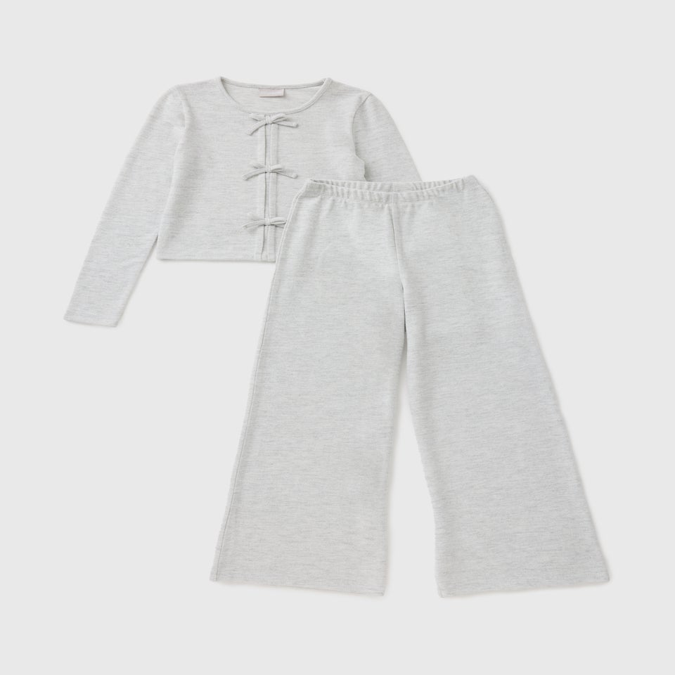 Girls Grey Bow Snit Top & Trouser Set (7-15yrs)