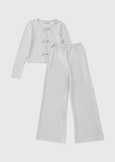 Girls Grey Bow Snit Top & Trouser Set (7-15yrs)