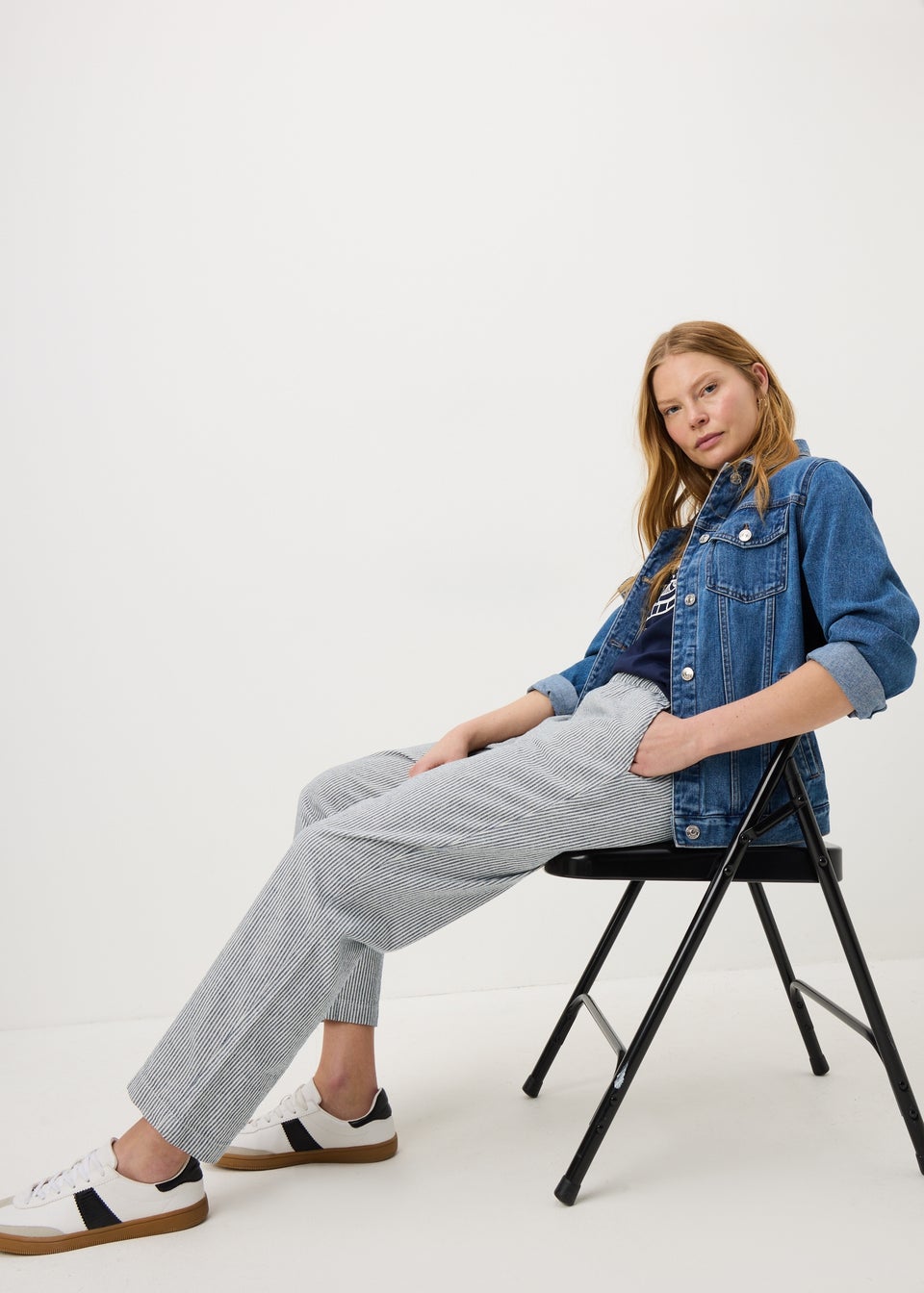 Blue Stripe Pull On Tapered Trousers