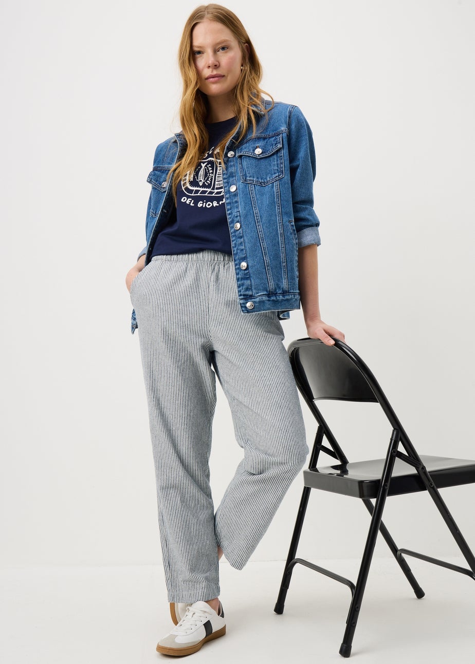 Blue Stripe Pull On Tapered Trousers