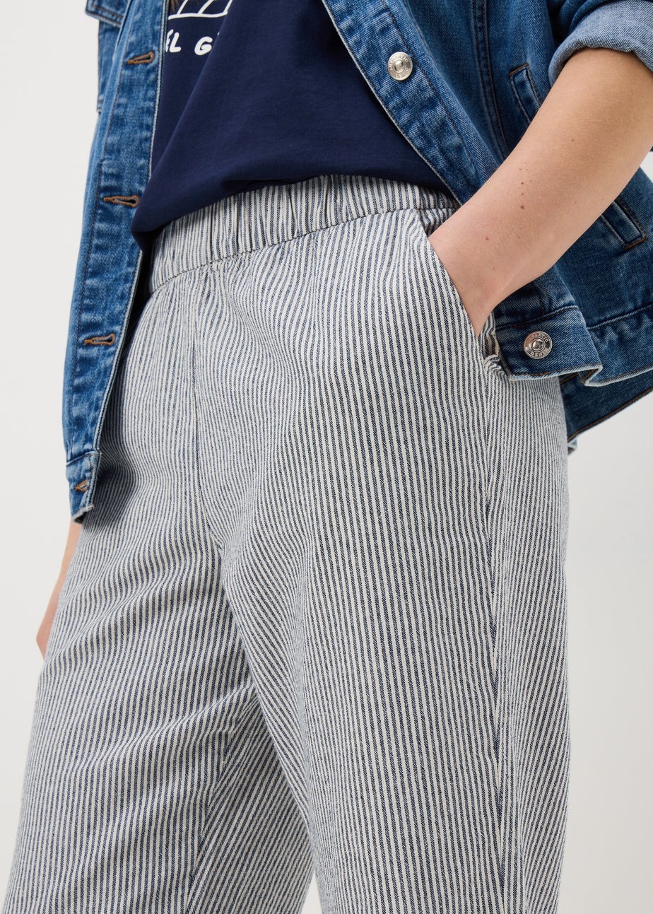 Blue Stripe Pull On Tapered Trousers