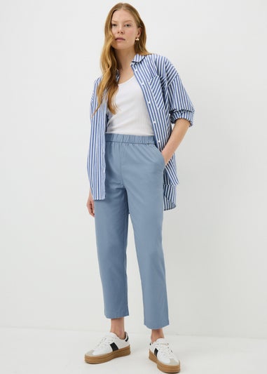 Blue Pull On Tapered Trousers
