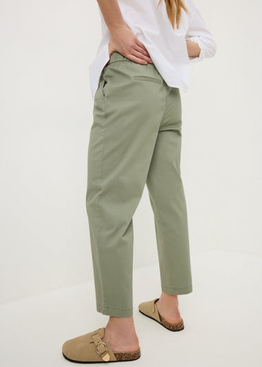 Khaki Pull On Tapered Trousers