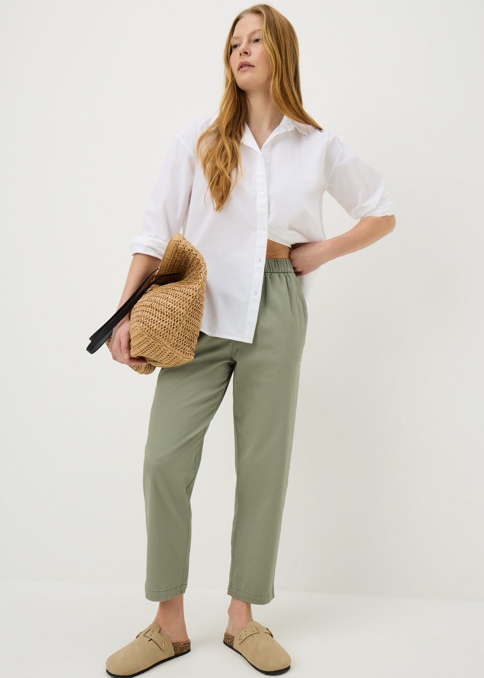 Khaki Pull On Tapered Trousers