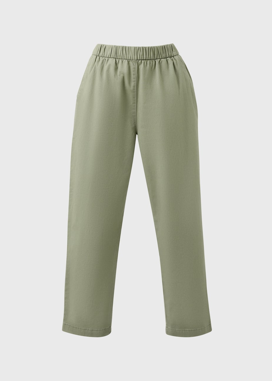 Khaki Pull On Tapered Trousers