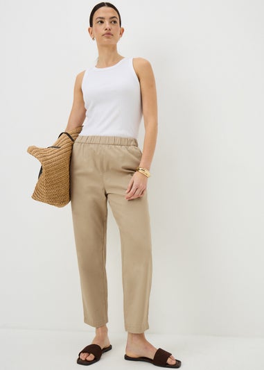 Camel Pull On Tapered Trousers