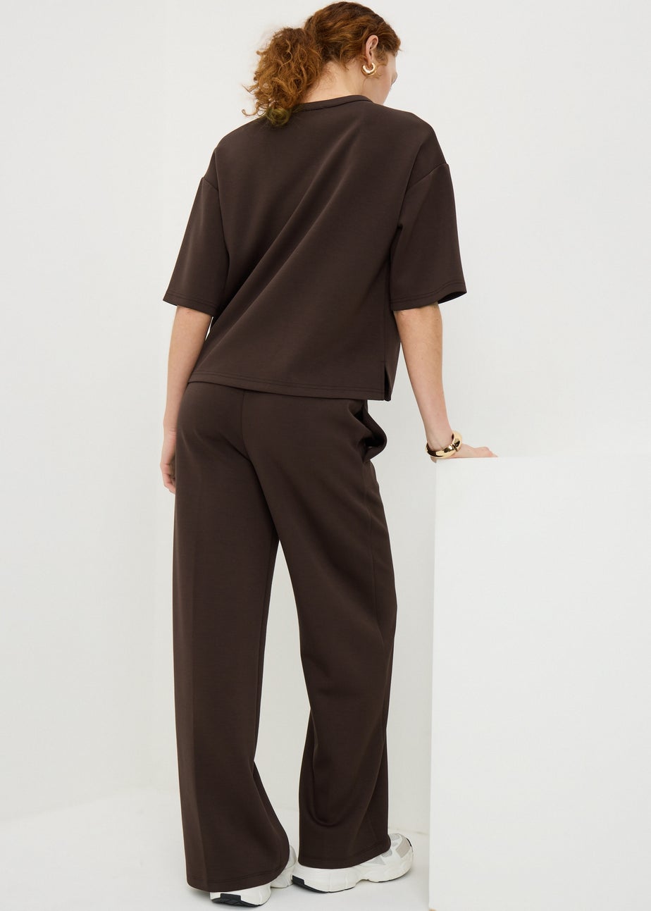Chocolate Brown Scuba Wide Leg Co Ord Trousers