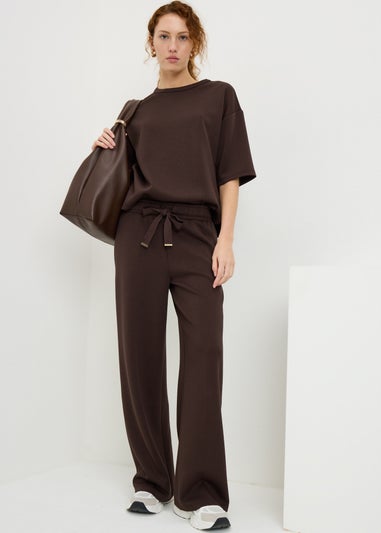 Chocolate Brown Scuba Wide Leg Co Ord Trousers