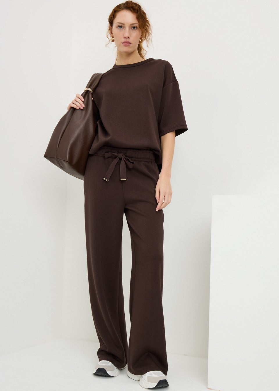 Chocolate Brown Scuba Wide Leg Co Ord Trousers