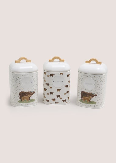 3 Piece Highland Cow Canisters