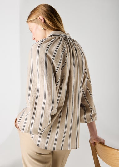 Et Vous Camel Stripe Popover Blouse