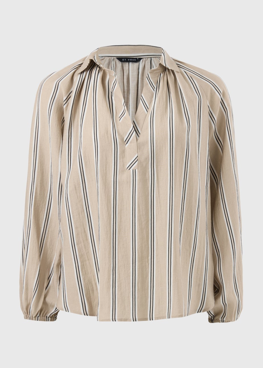 Et Vous Camel Stripe Popover Blouse