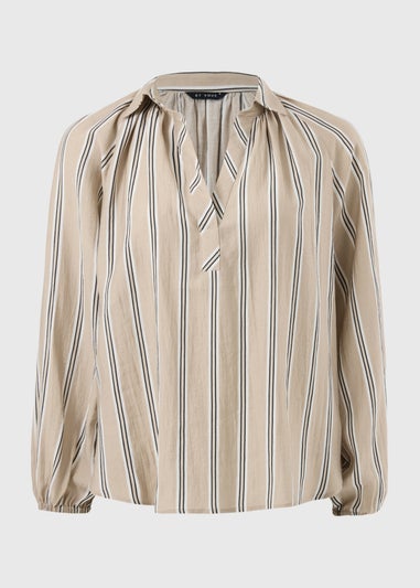 Et Vous Camel Stripe Popover Blouse