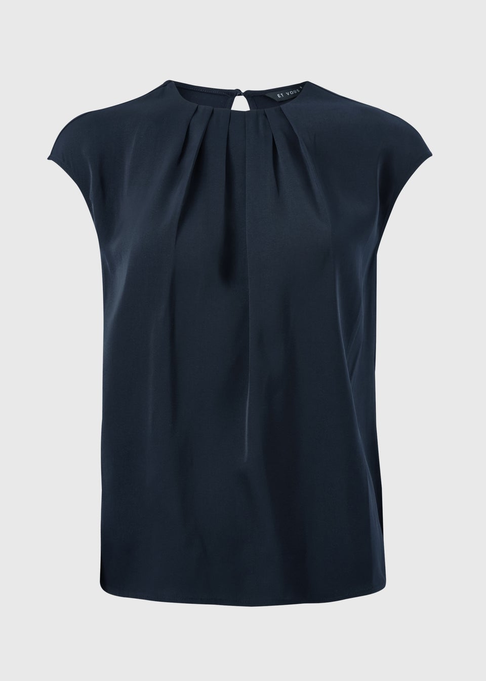 Et Vous Navy Satin Pleated Front Top