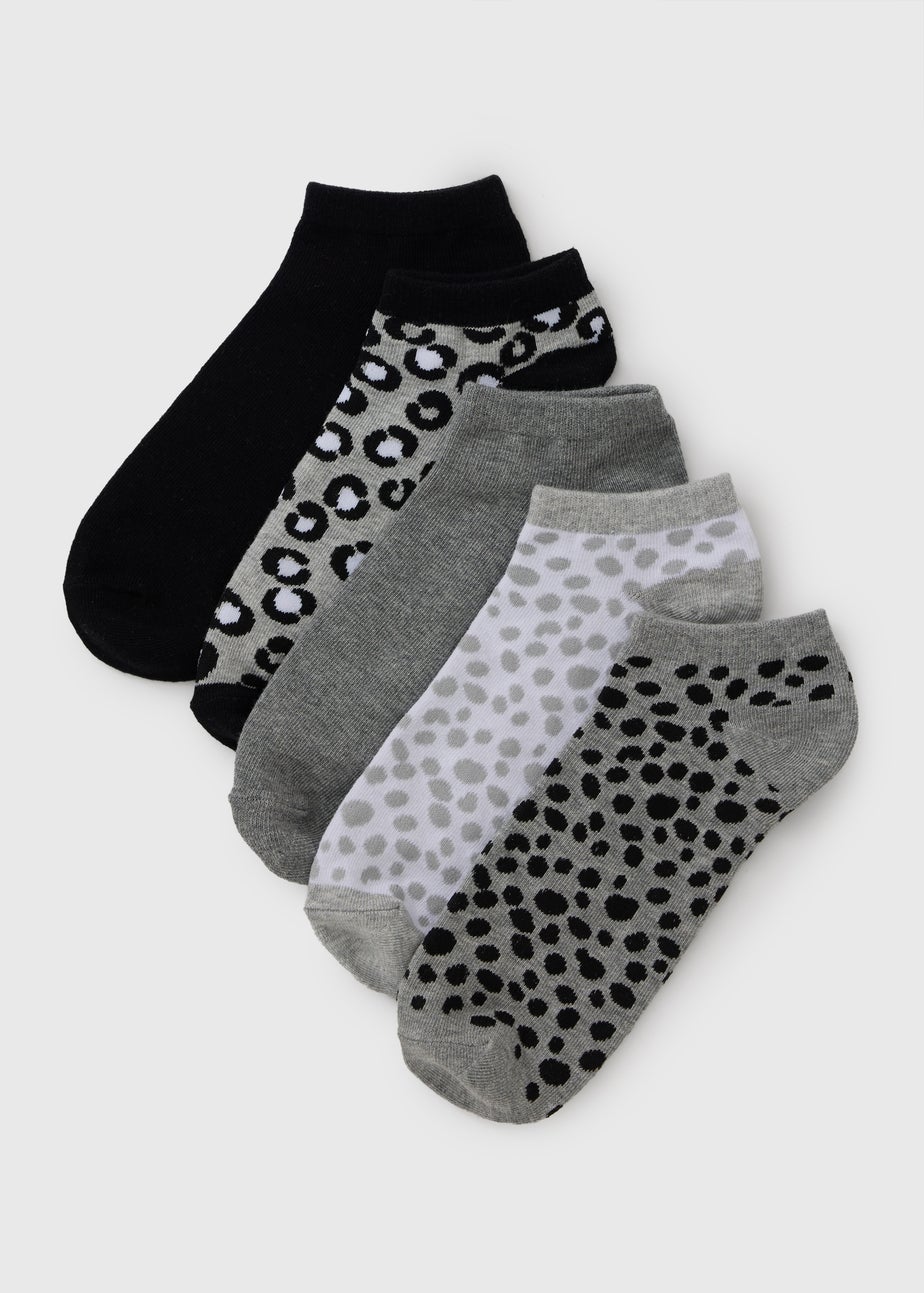 5 Pack Mono Animal Print Trainer Socks