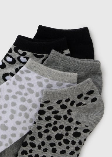 5 Pack Mono Animal Print Trainer Socks