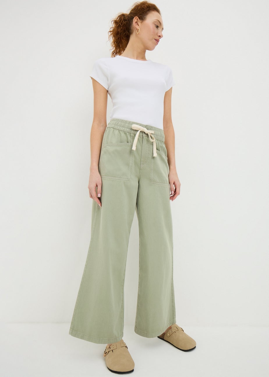 Sage Green Utility Wide Leg Trousers