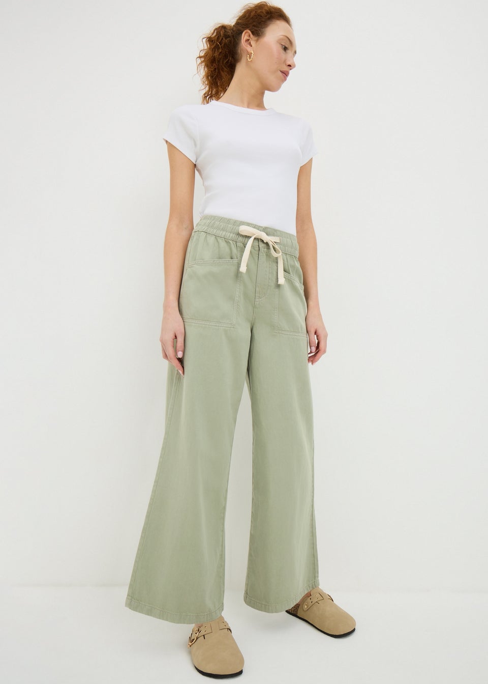 Sage Green Utility Wide Leg Trousers