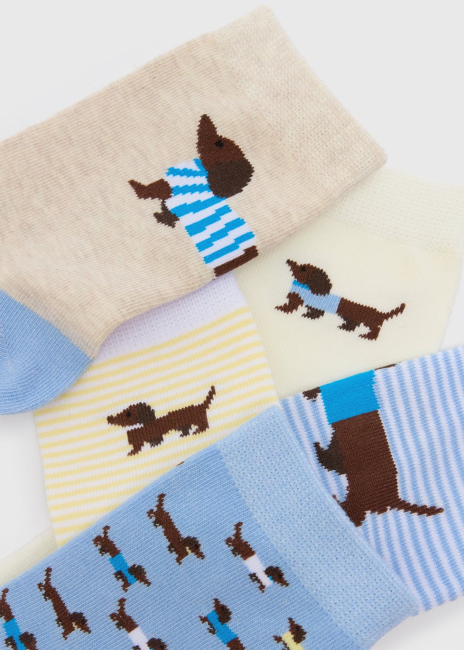 5 Pack Blue Sausage Dog Ankle Socks