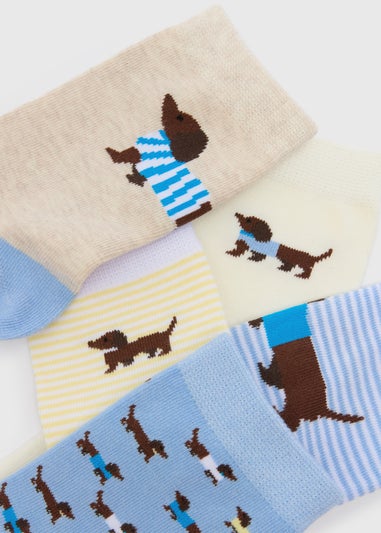 5 Pack Blue Sausage Dog Ankle Socks
