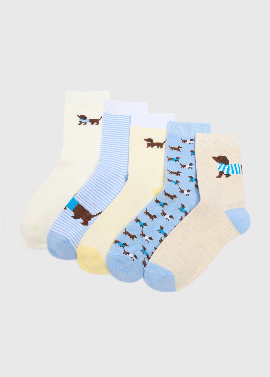 5 Pack Blue Sausage Dog Ankle Socks