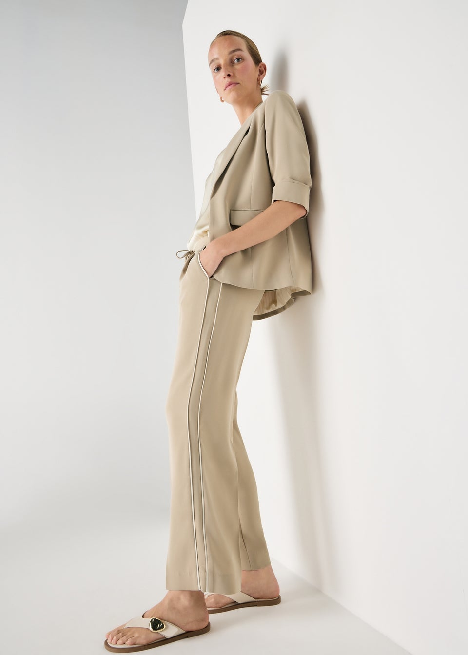 Et Vous Camel Side Stripe Straight Trousers