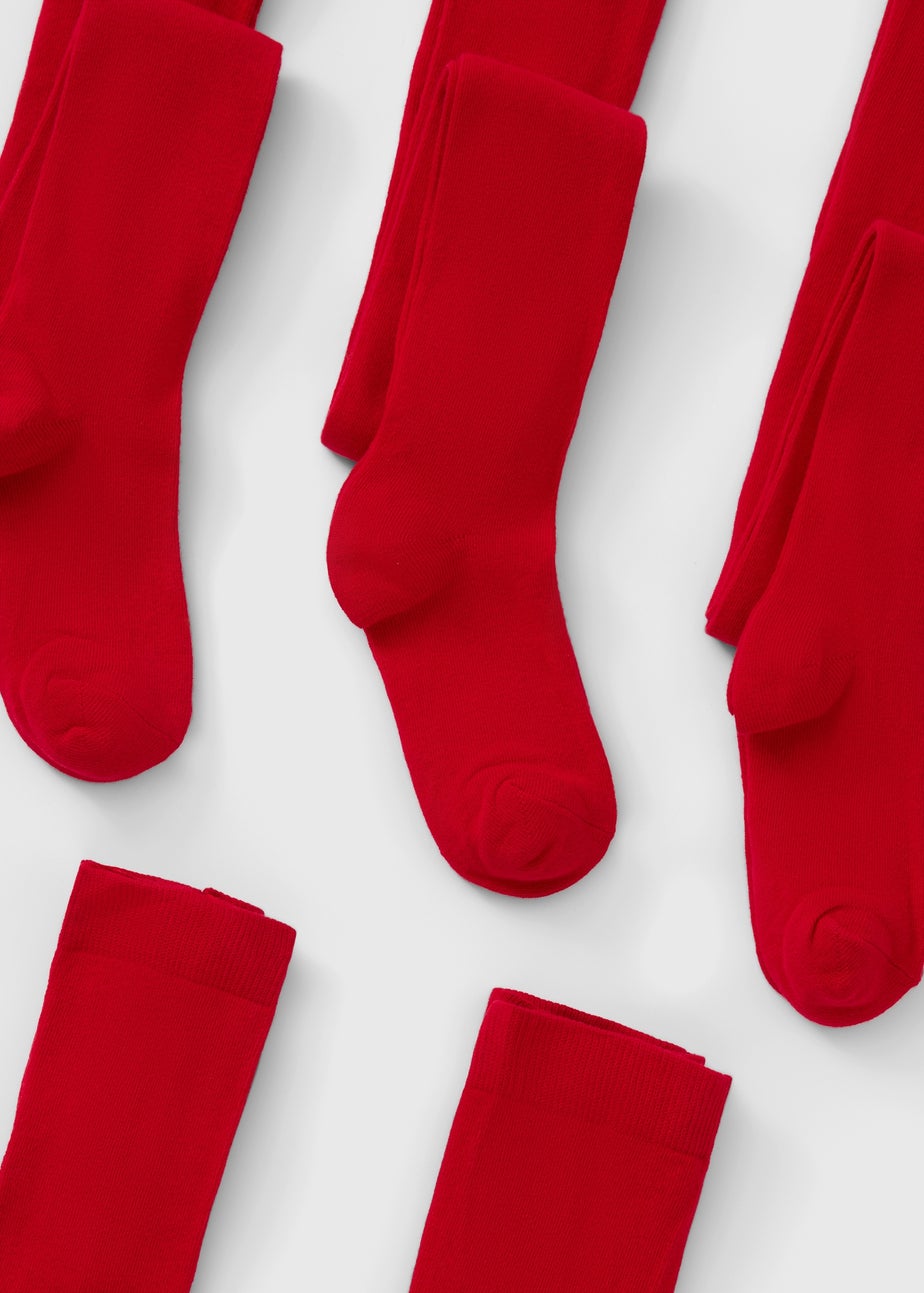 5 Pack Girls Red Soft Tights (2-11yrs)