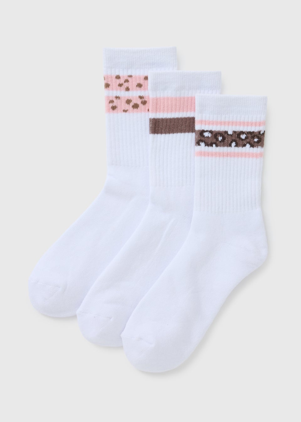 3 Pack White Animal Trim Sports Crew Socks